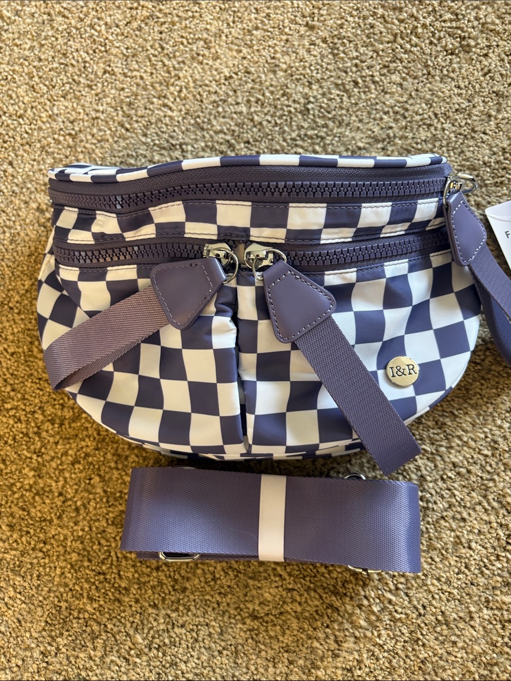 Iris & Rainbow Purple & White Checkered Crossbody Bag